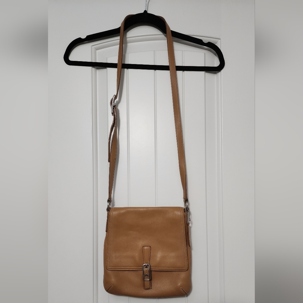 Vintage Coach Brown Leather Flap Buckle Crossbody